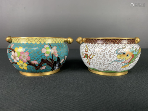 Lot Of 2 Chinese Cloisonne Revolving Ashtrays