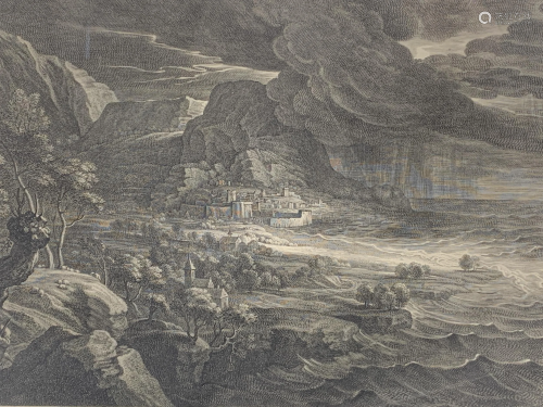 17th C Rubens Engraving, Landscape With Storm