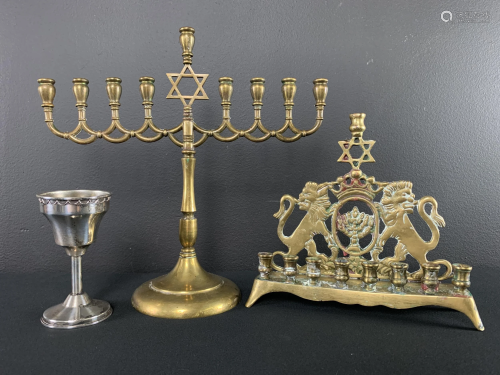 Lot of Judaica, Menorahs, Kiddish Cup