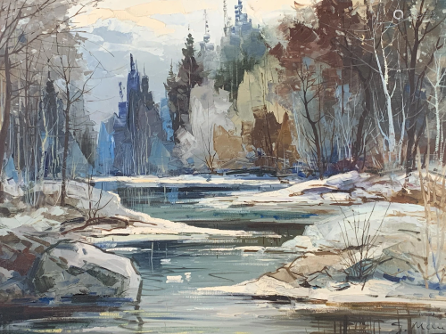 Geza G. Marich, Oil On Canvas, Winter Lake Scene