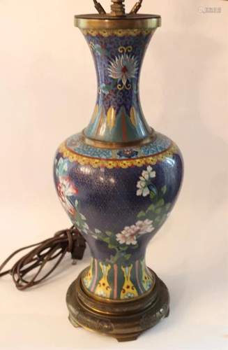 Chinese Cloisonne Enamel Vase Made into Lamp