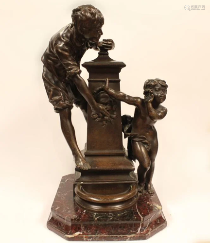 Bronze Statue w Marble Base,Signed