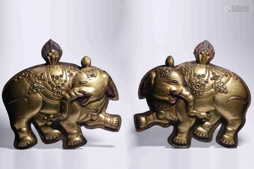 Pair of Chinese Gilt Bronze Elephant Wall Plaque