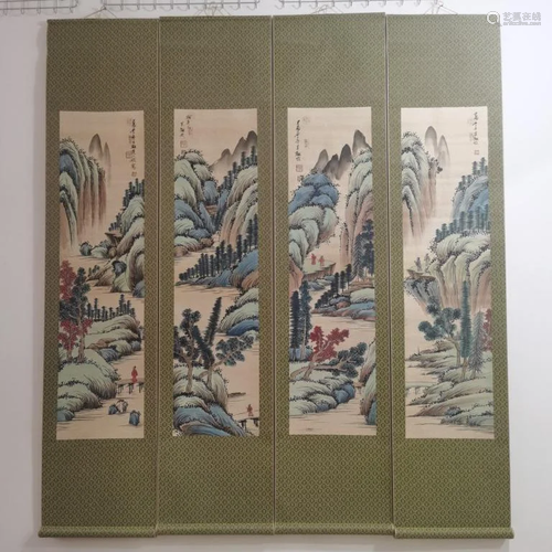 Chinese Ink Color Scroll Set