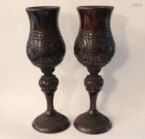 Pair of 19th.C Russian Wood Vase