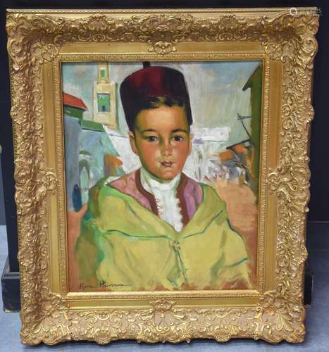 Huile sur panneau. Portrait d’un jeune Oriental. Jardin de l...