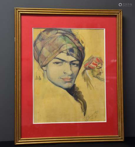 Gouache signée et datée en 1919. Etude de portraits d’orient...