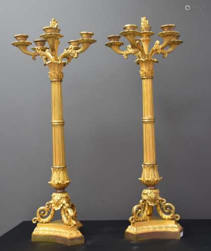 Paire de candélabres en bronze doré d’époque restauration. H...