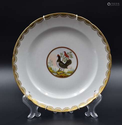 Assiette en porcelaine fin XVIII ème à décor polychrome d'oi...