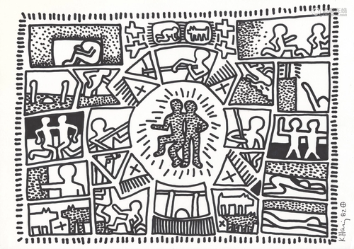 KEITH HARING - Great Friends - Black marker drawing on