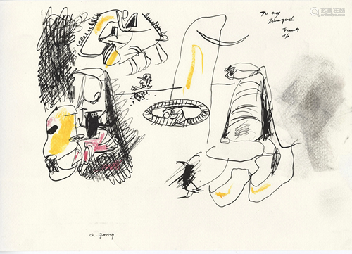 ARSHILE GORKY - Composition with Face - Crayon and ink