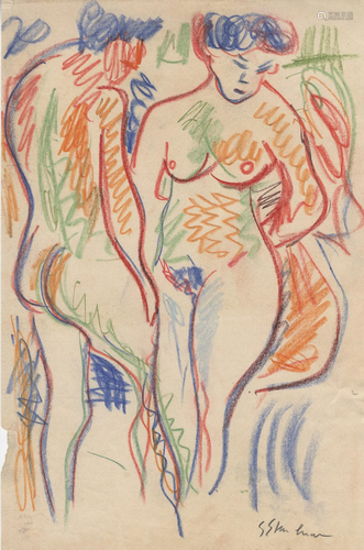 ERNST LUDWIG KIRCHNER - Die Liebenden - Crayon and