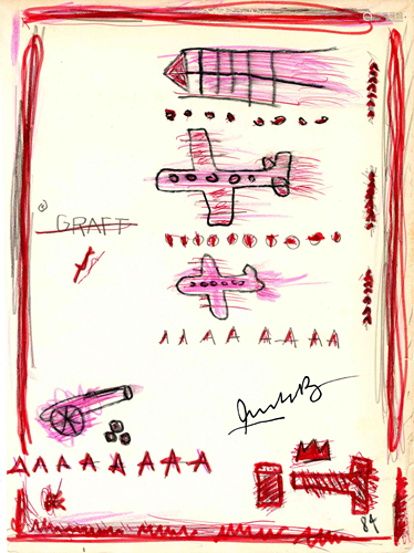 JEAN-MICHEL BASQUIAT - Graft - Crayon, marker, pen, and