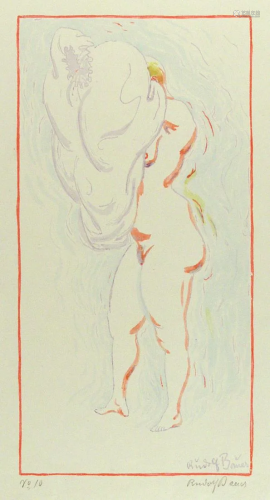 RUDOLF BAUER - Nude Dressing - Color lithograph