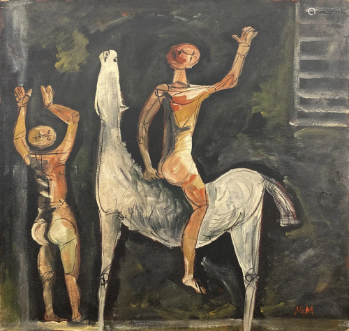 MARINO MARINI - Cavallo bianco e due uomini - Mixed
