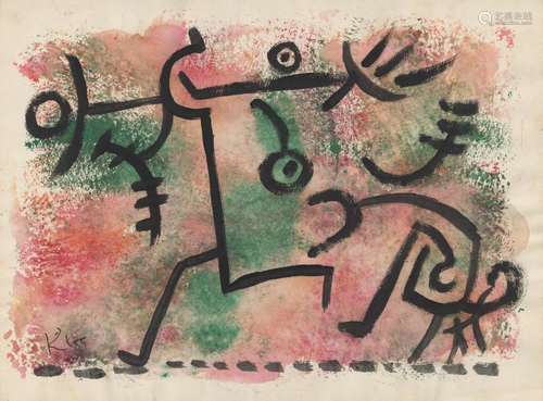 PAUL KLEE - Vor Damonen fliehen - Watercolor and pen