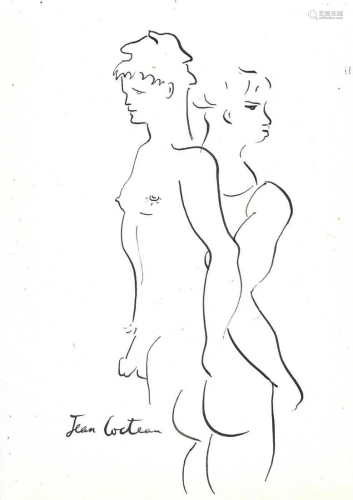 JEAN COCTEAU - Les amoureux - Pen and ink drawing on