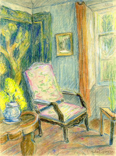 ROBERT SPENCER - Still-life with Chair - Pastel on