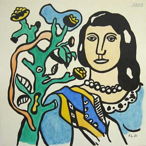 FERNAND LEGER - Femme a la fleur - Watercolor, gouache,