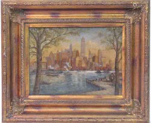 C. C. COOPER - New York City from the Dock - Oil on