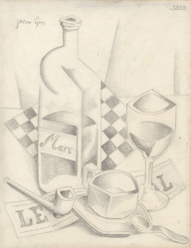 JUAN GRIS - Verre, damier, et bouteille de marc -