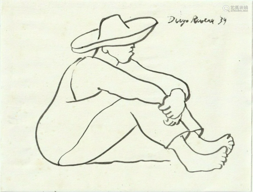 DIEGO RIVERA - Trabajador Descansando - Pen and ink