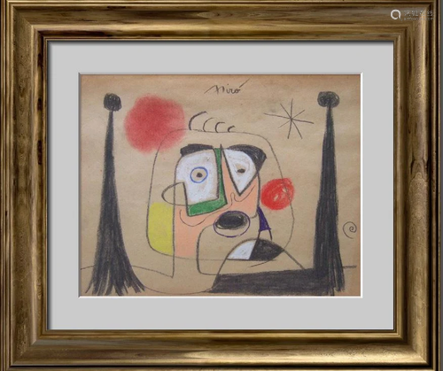 JOAN MIRO - Retrato de Salvador Dali - Gouache, crayon,