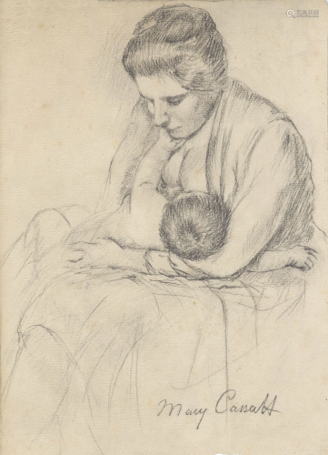 MARY CASSATT - Mother Nursing Her Child - Pencil