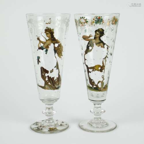 Pair of Louis XVIII/Charles X glass vases with pre-Raphaelit...