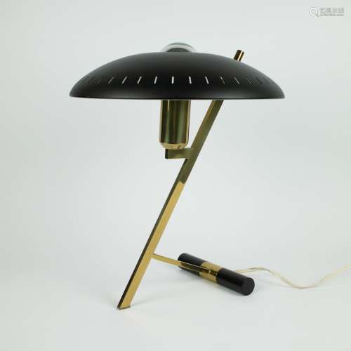 Model Z Lamp in Brass and Black Metal by Louis Kalff for Phi...