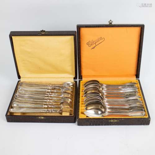 14 forks and 16 spoons Tilquin and a silvered tray with 6 co...