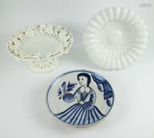 A 17th century white Delft pleated dish & a fruit bowl Wedge...
