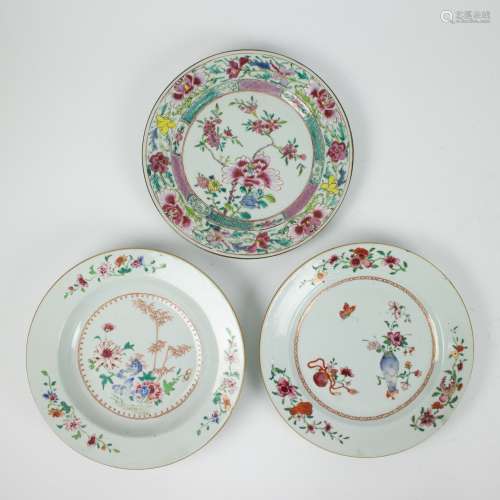 3 famille rose Chinese plates Qianlong