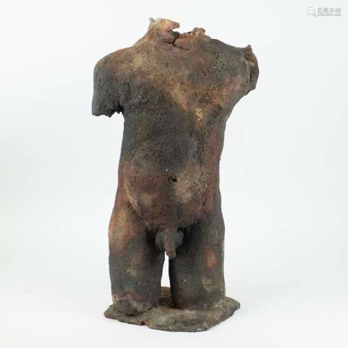 A ceramic nude sculpture of a Nude male
