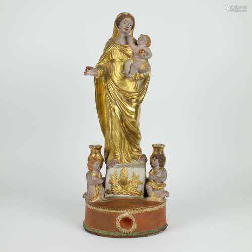 Madonna with child and putti gilded terracotta Flemish 18th ...