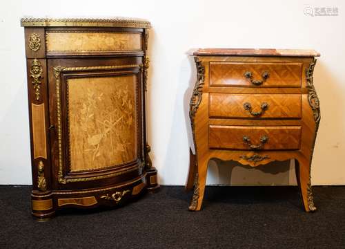 Corner cabinet and small cabinet with marble top and bronze ...