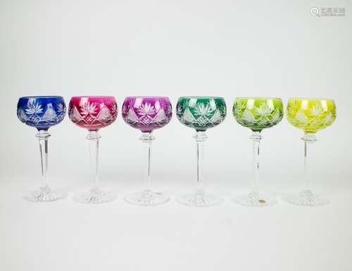 6 colored Val Saint Lambert crystal glasses