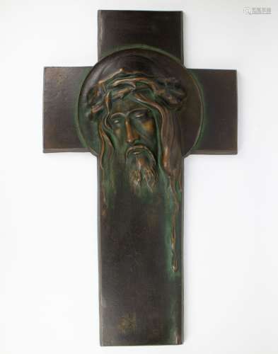 A large patinated Art Deco plaster cross/crucifix