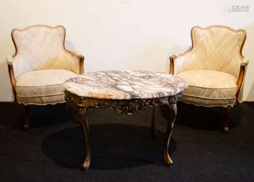 Louis XVI style lounge table with marble top and 2 crapaud s...