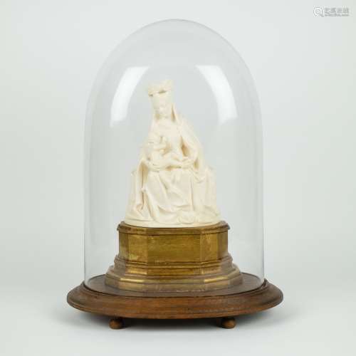 European ivory Madonna under bell jar circa 1900