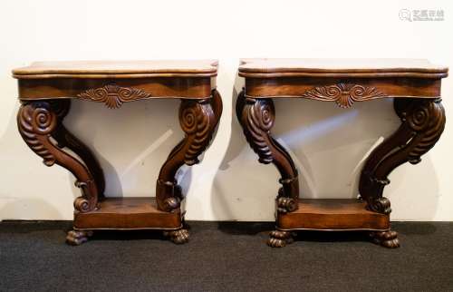 2 wooden Louis Philippe wall consoles