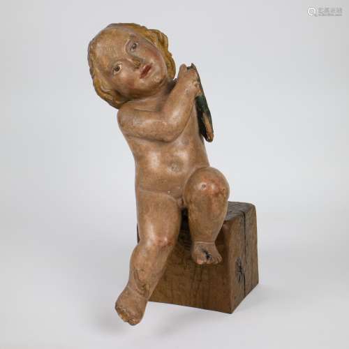 A 17th C wooden carved angel