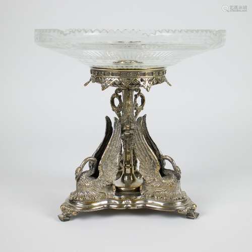 Centerpiece silver plated English with crystal bowl circa 18...