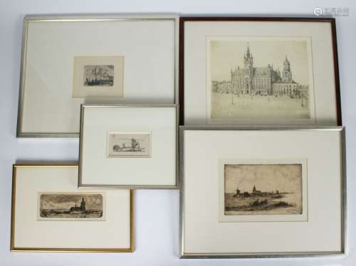 A collection of 5 etchings