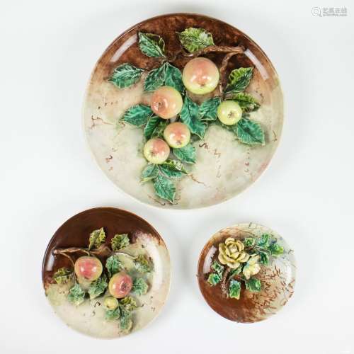 LONGCHAMP: 3 earthenware dishes with decoration apples, leav...
