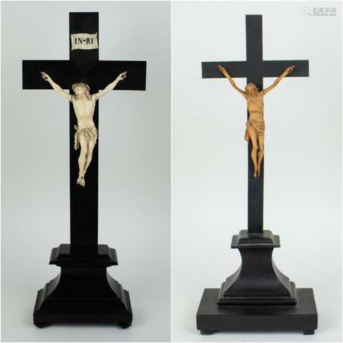 Crucifix with ivory Christ + a boxwood crucifix