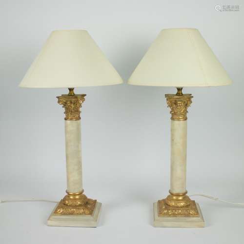 Pair of decorative lampadaires shaped like a Corinthian colu...