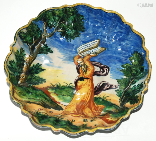 alzatina in maiolica istoriata Faenza sec XVII ,