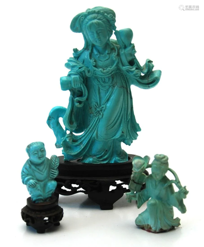 Cina n 3 sculture varie in turchese h 10-4,5-3,5 ,