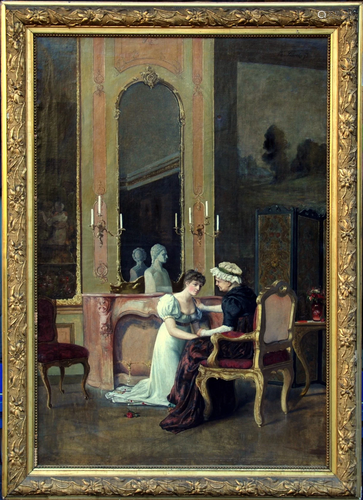 olio su tela raff.interno con figure femminili ,